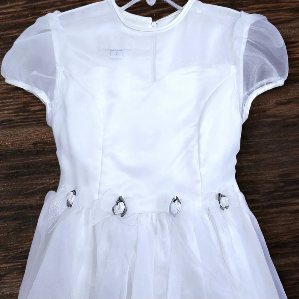Jessica McClintock White Sweetheart Neckline Bows & Flowers Tulle Maxi Dress 7